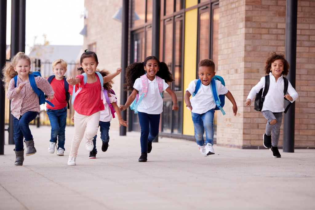 children running after school